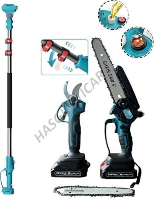 Style Tera Teleskopik Uzatmalı Çift Akülü 36v 5000 Mah 2.5 Metre Yağlı Budama Testere Ve Makas Seti OO-CS2103 Bahc