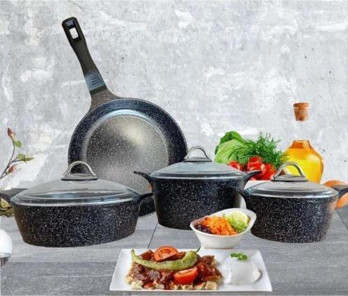 7 parça Döküm Granit Tencere & Tava Seti Gri