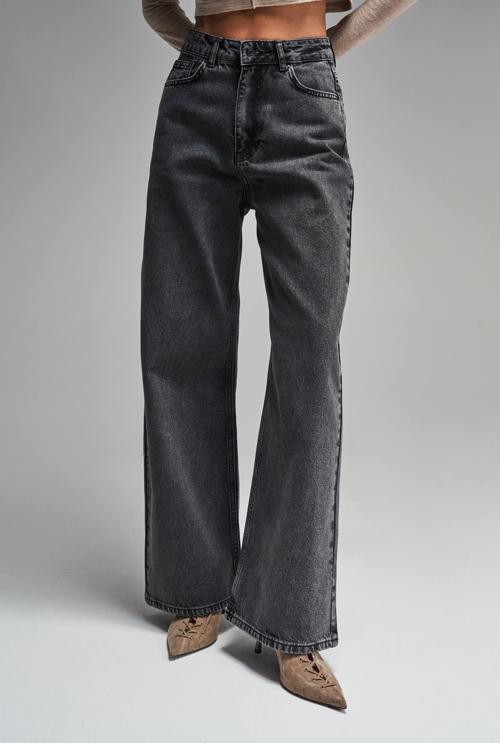 Kadın Füme Renk Wide Leg Kalıp Bol Paça Jean