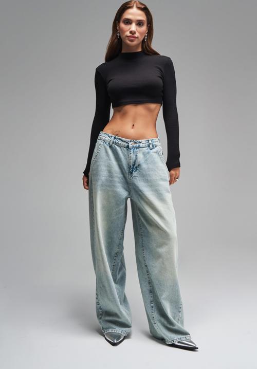 Kadın Tint Kot Rengi Skater Balon Fit Orta Bel Denim