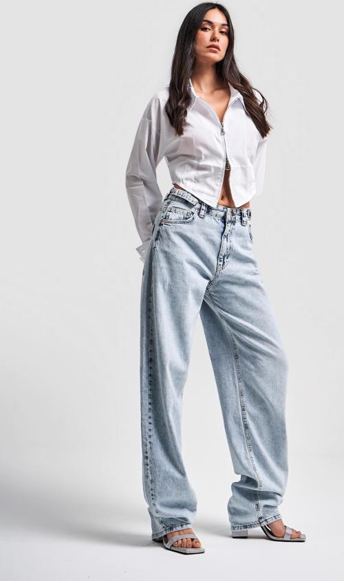 Kadın Snow Kot Rengi Süper Uzun Baggy Fit Denim