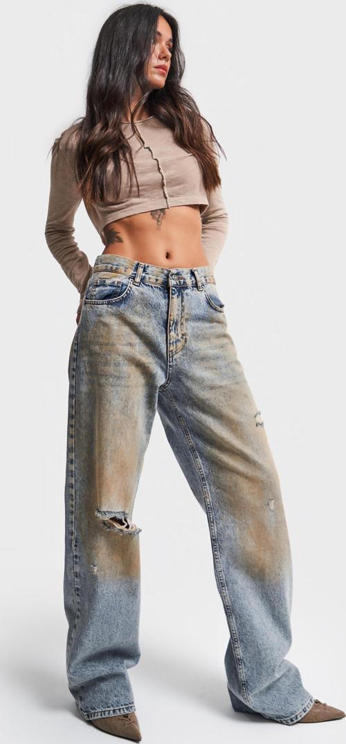Kadın T Kot Rengi Özel Yıkamalı Tasarım Loose Fit Denim