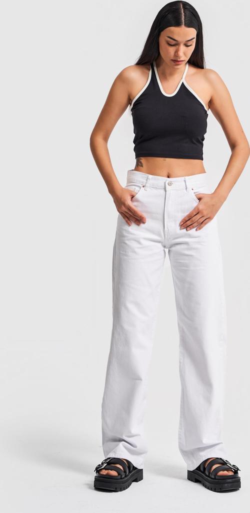 Kadın Beyaz Renk Loose Fit Orta Bel Denim Pantolon
