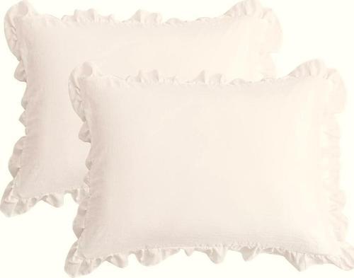 Yüzde Yüz Pamuklu Kırık Beyaz Fırfırlı İki Adet 50x70 Yastık Kılıfı Seti