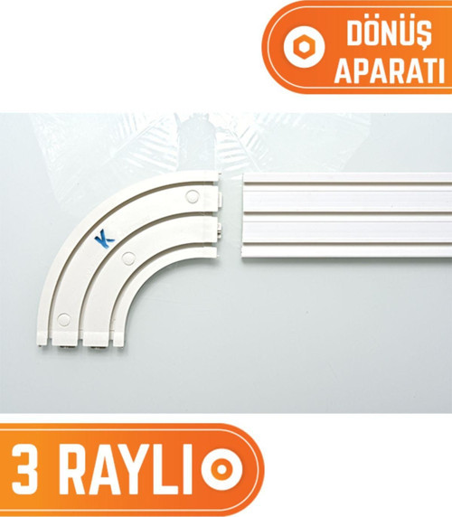 45 Derece Dönüş Imkanı Sunan 3 Raylı Korniş Dönüş Aparatı Beyaz 40x60 cm