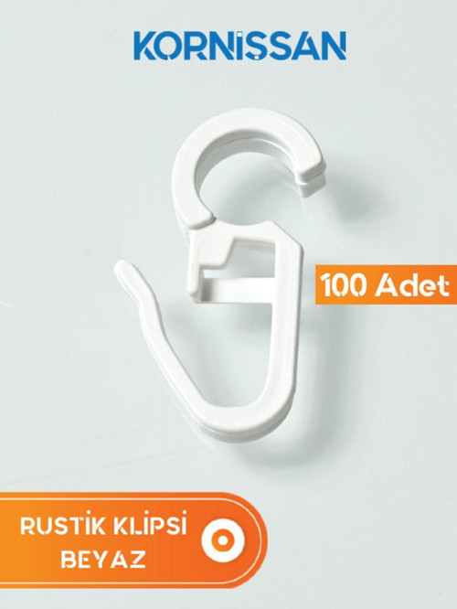 100 Adet Beyaz Renk Rustik Perde Klipsi Beyaz 250 cm