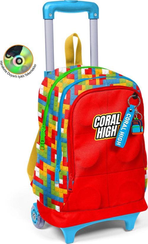 Kids Renkli Blok Desenli Üç Bölmeli Çekçekli Okul Sırt Çantası 23975