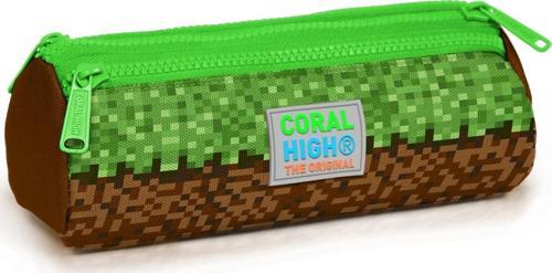 Kids Yeşil Kahverengi High Craft Desenli Üç Bölmeli Kalem Çantası 22092