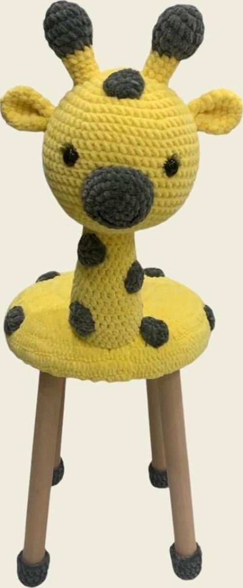 Hayvan Figürlü Ahşap Amigurumi Çocuk Taburesi Sarı Zürafa