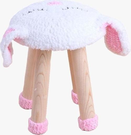 Hayvan Figürlü Ahşap Amigurumi Çocuk Taburesi Tavşan