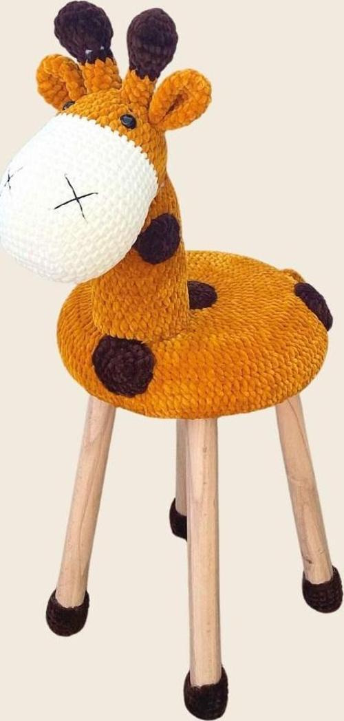 Hayvan Figürlü Ahşap Amigurumi Çocuk Taburesi Zürafa
