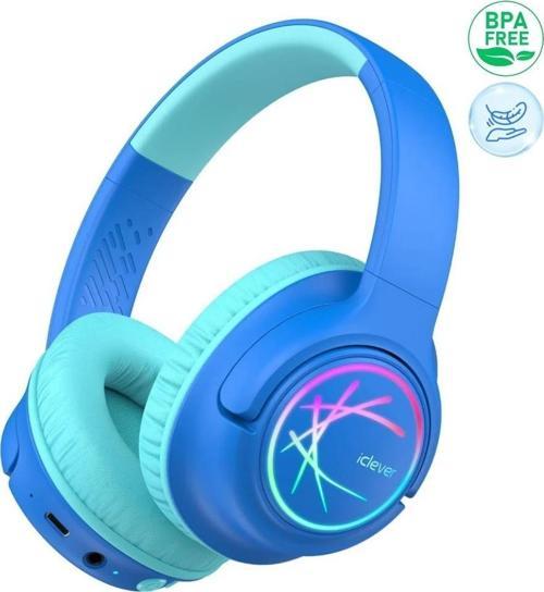Led Işıklı Güvenli Ses Sınırlı 45 Saat Oynatma Süreli Bluetooth Çocuk Kulaklığı Mavi