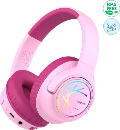 Led Işıklı Güvenli Ses Sınırlı 45 Saat Oynatma Süreli Bluetooth Çocuk Kulaklığı Pembe