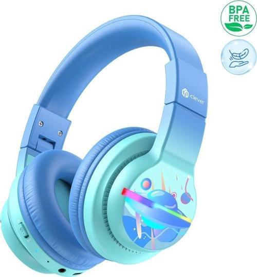 Led Işıklı Güvenli Ses Sınırlı 85 Saat Oynatma Süreli Bluetooth Çocuk Kulaklığı Açık Mavi