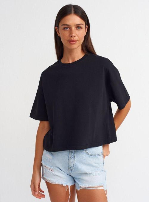 Kadın Kısa Kollu Pamuklu Oversize T-shirt - 31017