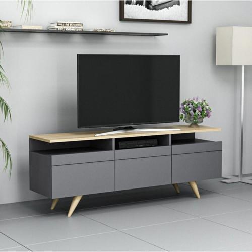Tv Sehpası  3 Kapak Antrasit Safir Meşe