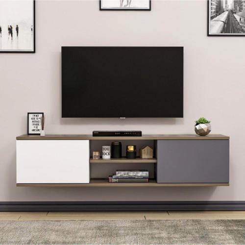 Tv Sehpası Duvara Asma Ahu Ceviz Beyaz Antrasit