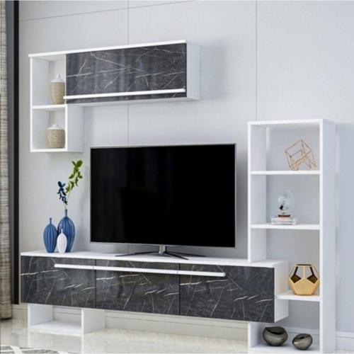 Tv Ünitesi Beyaz Mermer Desen