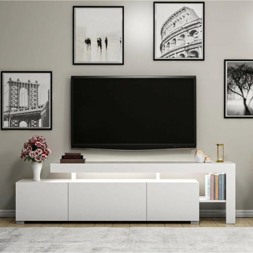 Tv Sehpası Buğra Beyaz Led Işıklı