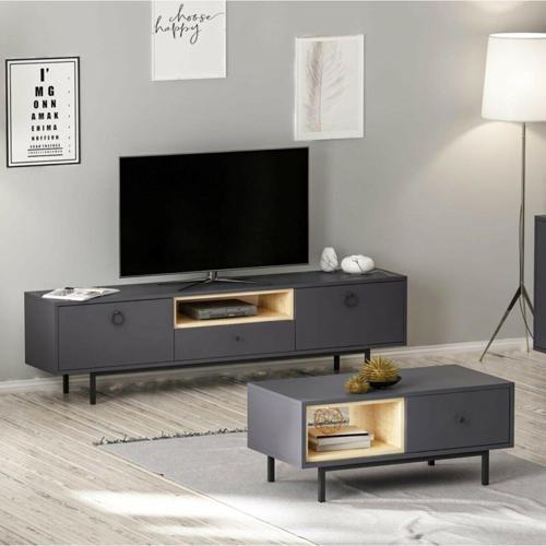 Tv Sehpası Doğal Antrasit Ve Orta Sehpa Set