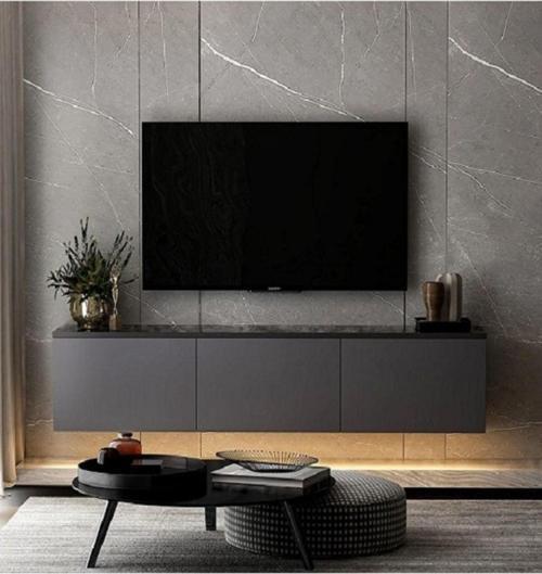 Tv Sehpası Norm Duvara Monte Antrasit Mermer Desen Led Işıklı 160 Cm