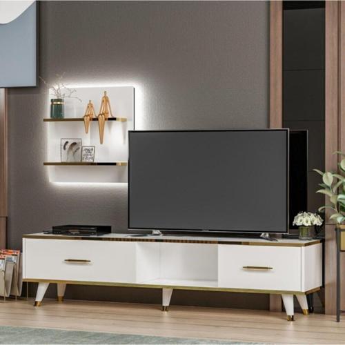 Tv Ünitesi Avon Beyaz Gold Ledli 180 Cm
