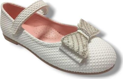 Baskı Deri Taşlı Fiyonk Cırt Bantlı Kız Çocuk Babet 31-36