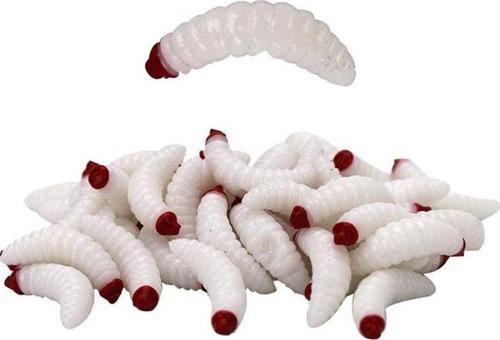 Worm  2 Cm White-Red Head 10 Pcs