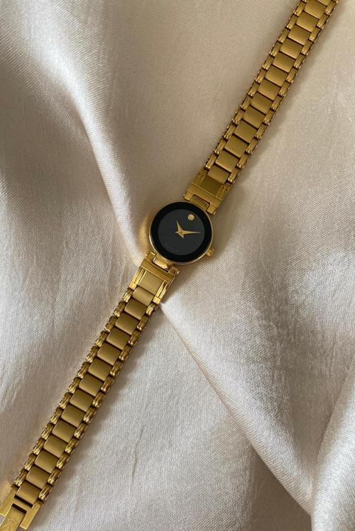 Altın Sarı Kaplama Halkalı Paslanmaz Çelik Özel Tasarım Kordon Küçük Vintage Kadın Kol Saati