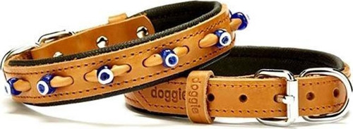 Comfort Deri Nazar Boncuklu Köpek Boyun Tasması Small Camel 2x30-35 Cm - Petshopundan