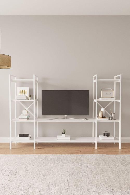 B.d Nilamu Beyaz Tv Ünitesi, Açık Raf, Kitaplık, Ofis, Ev, Salon, Tv Sehpası,