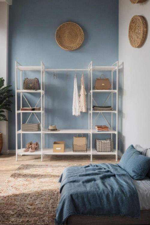 B.d Nilamu Elbise Dolabı, Metal Aksamlı, Beyaz, Açık Dolap, Organizer, Askılık 175*170*34