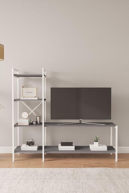 Bd Nilamu Antrasit Tv Ünitesi, Açık Raf, Kitaplık, Ofis, Ev, Salon, Tv Sehpası 150*135*30 Cm
