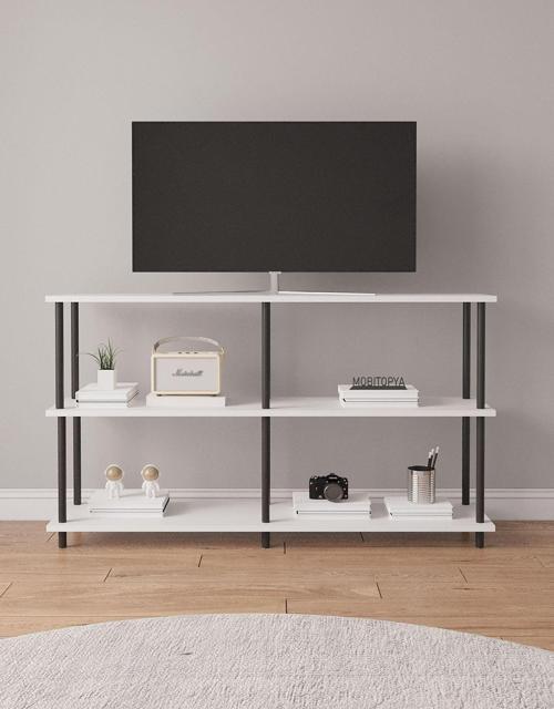 Çevir Kur 150 Cm Beyaz Raflı Tv Sehpası, Tv Ünitesi 150*75*29 Cm