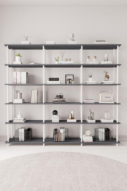 Çevir Kur 200 Cm Antrasit Kitaplık Bd 200*177*29 Cm