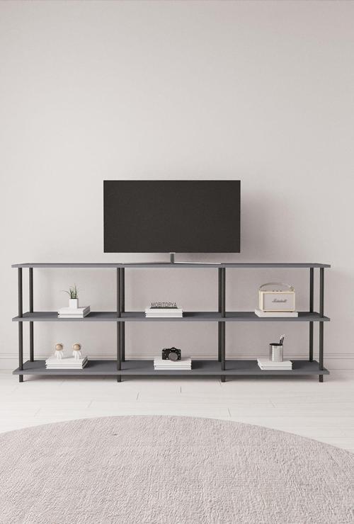Çevir Kur 200 Cm Antrasit Raflı Tv Sehpası, Tv Ünitesi 200*71*29 Cm