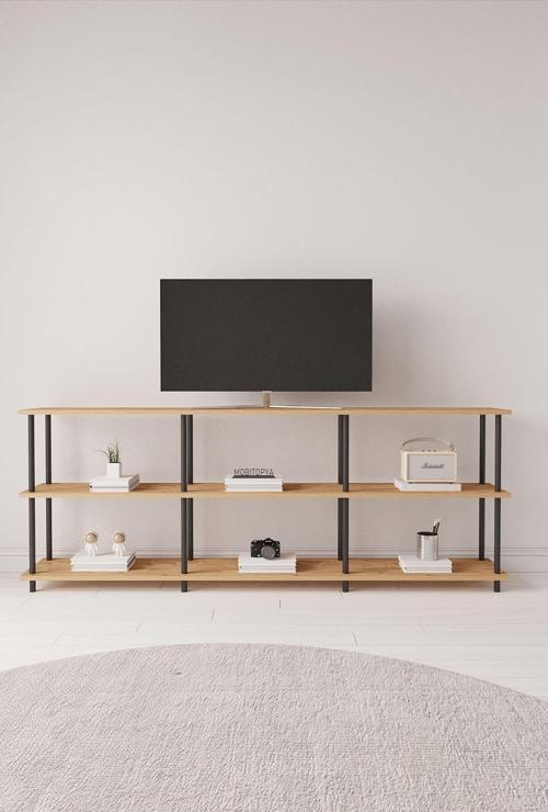 Çevir Kur 200 Cm Atlantik Çam Raflı Tv Sehpası, Tv Ünitesi 200*71*29 Cm