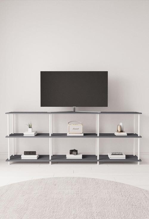 Çevir Kur 200 Cm Beyaz B.d Raflı Tv Sehpası, Tv Ünitesi 200*71*29 Cm