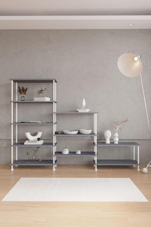 Çevir Kur Antrasit B.D Fonksiyonel Üçlü Kitaplık 138*203*29 cm