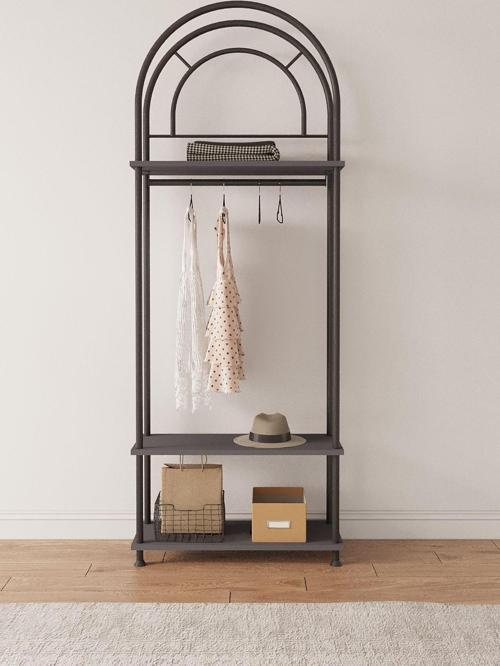 Çevir Kur Antrasit Oval Başlıklı Dekoratif Elbise Dolabı, Askılık, Düzenleyici 71*203*29 Cm