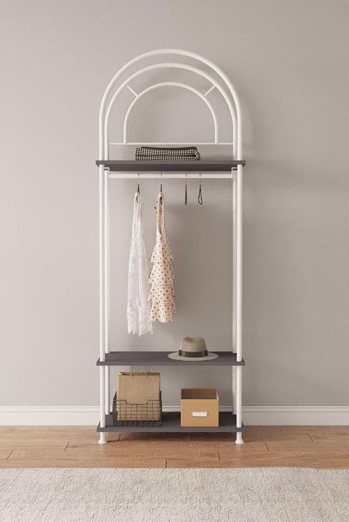 Çevir Kur Antrasit Oval Başlıklı Dekoratif Elbise Dolabı, Askılık, Düzenleyici 71*203*29 Cm