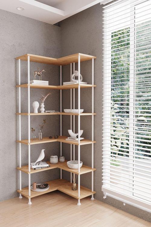 Çevir Kur Atlantik Çam B.D Çok Amaçlı Dekoratif Köşe Kitaplık 71*74*177