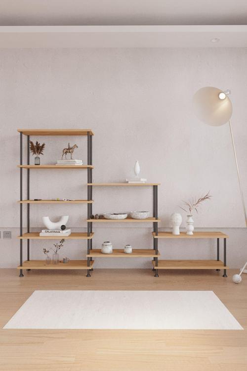 Çevir Kur Atlantik Çam Fonksiyonel Üçlü Kitaplık 138*203*29 cm