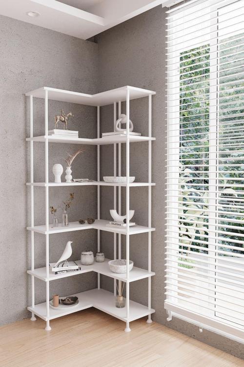 Çevir Kur Beyaz B.D Çok Amaçlı Dekoratif Köşe Kitaplık 71*74*177