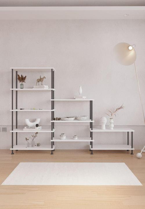 Çevir Kur Beyaz Fonksiyonel Üçlü Kitaplık 138*203*29 cm