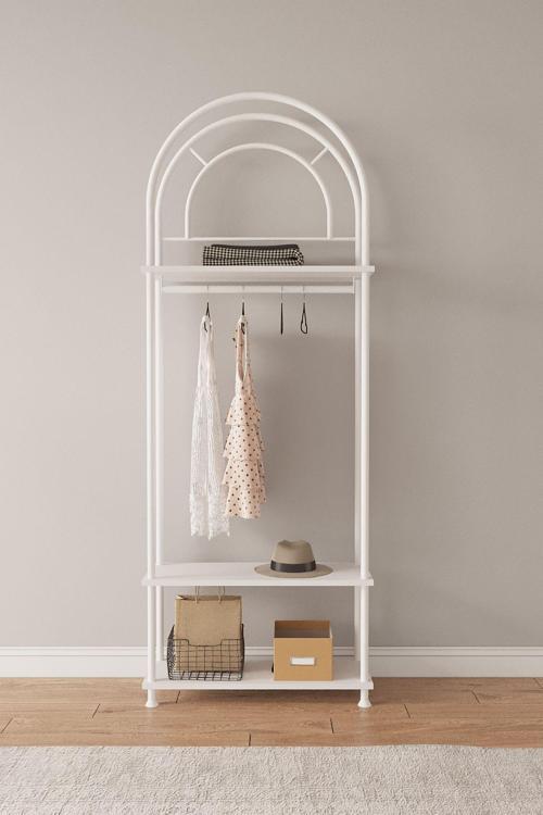 Çevir Kur Beyaz Oval Başlıklı Dekoratif Elbise Dolabı, Askılık, Düzenleyici 71*203*29 Cm