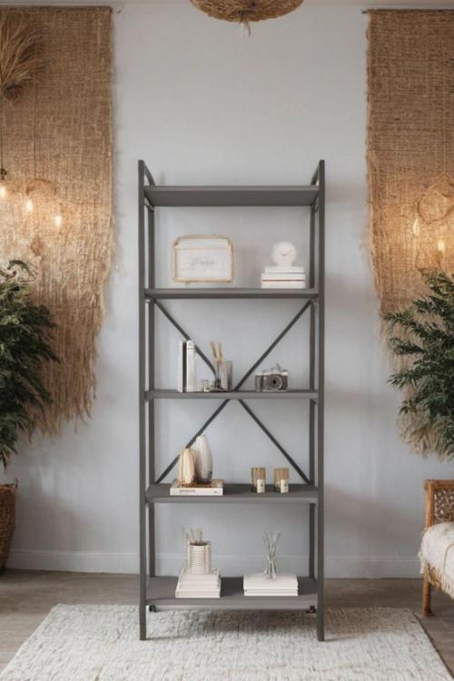 Nilamu Antrasit 65 Cm Kitaplık, Metal Aksamlı, Organizer, Ofis, Ev, 65*170*34 Cm