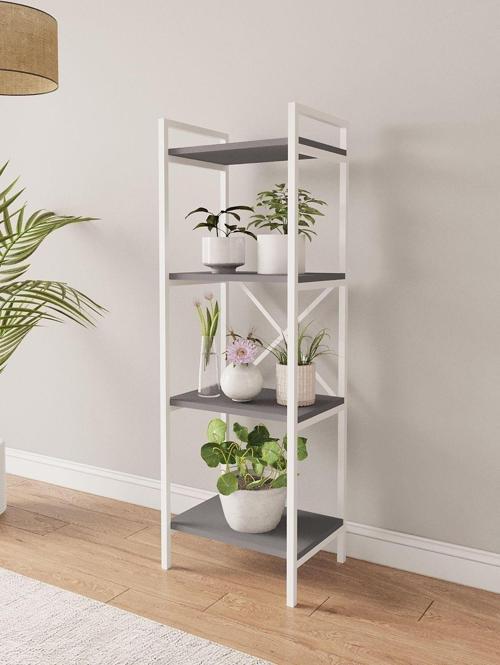 Nilamu Antrasit B.d, 4 Raflı, Metal Aksamlı, Kitaplık, Organizer, Ofis, Ev, Dekoratif 45*135*30 Cm