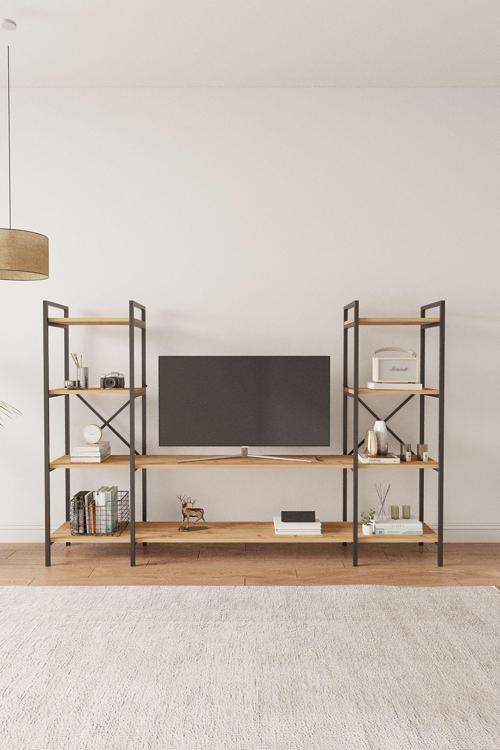 Nilamu Atlantik Çam Tv Ünitesi,kitaplık, Ofis, Ev, Salon, Tv Sehpası, Dekoratif 200*135*30 Cm