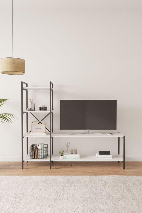 Nilamu Beyaz Tv Ünitesi, Açık Raf, Kitaplık, Ofis, Ev, Salon, Tv Sehpası, Dekoratif 150*135*30 Cm